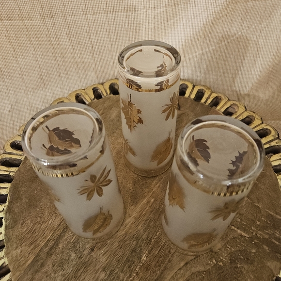 Libbey Golden Foliage Frosted Barware Flat Tumbler Drinking Glasses set of 3 - Picture 8 of 16